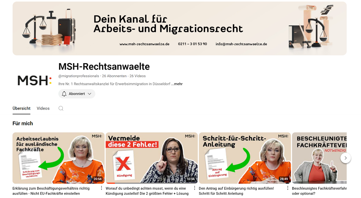 Youtube Kanal von MSH Rechtsanwälte